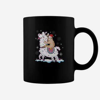 Sloth Riding Llama Walking Around Snow Christmas Cute Coffee Mug | Crazezy