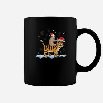 Sloth Riding Tiger Walking Around Snow Christmas Cute Coffee Mug | Crazezy