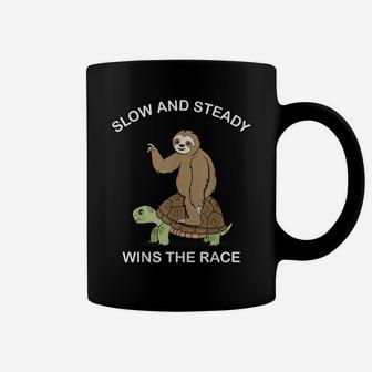 Sloth Riding Turtle - Slow And Steady Wins The Race - Funny Coffee Mug | Crazezy