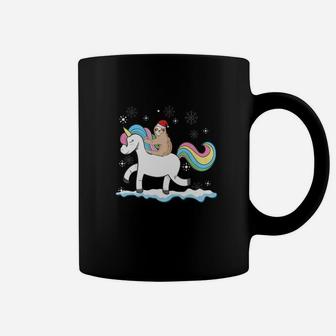 Sloth Riding Unicorn Walking Around Snow Christmas Coffee Mug | Crazezy