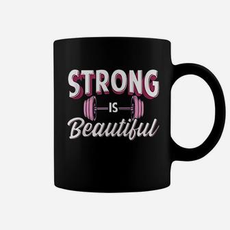 Strong Is Beautiful Pink Barbells Gym Exercise Coffee Mug | Crazezy