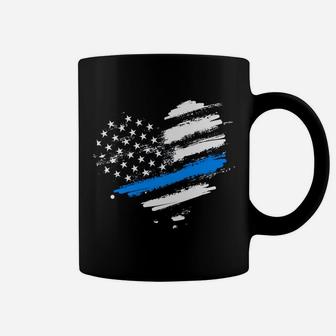 Thin Blue Line Flag Heart Style Law Enforcement Vintage Sweatshirt Coffee Mug | Crazezy DE