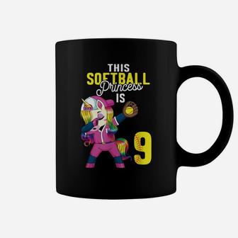 This Softball Princess Is 9Th Birthday Unicorn Dabbing Gift Coffee Mug | Crazezy