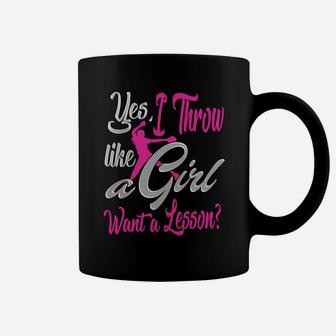 Throw Like A Girl Want A Lesson Softball Pajama Coffee Mug | Crazezy