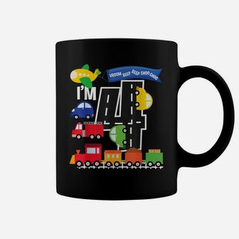 Transportation 4Th Birthday Airplane Cars Fire Truck Train Coffee Mug | Crazezy