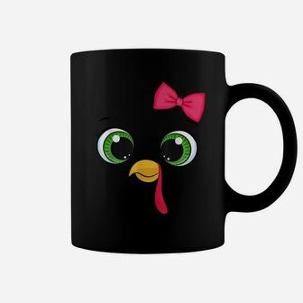 Turkey Face Girl Pink Bow | Kids Thanksgiving Gift Coffee Mug | Crazezy DE