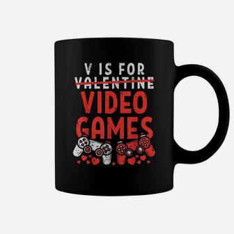V Is For Video Games Funny Valentines Day Gamer Boy Men Gift Coffee Mug | Crazezy CA