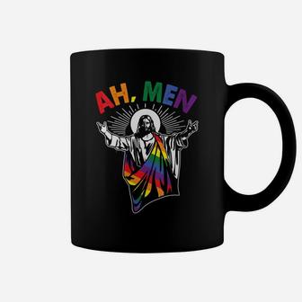 Womens Ah Men Funny Lgbt Gay Pride Jesus Rainbow Flag Christian Coffee Mug | Crazezy