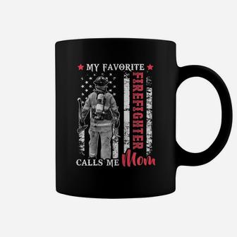 Womens My Favorite Firefighter Calls Me Mom Usa Flag Mother Coffee Mug | Crazezy