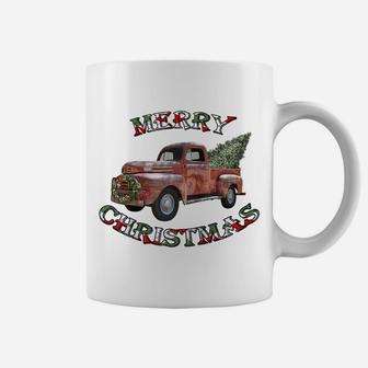 Christmas Red Truck Xmas Gift Tree Vintage Merry Christmas Raglan Baseball Tee Coffee Mug | Crazezy