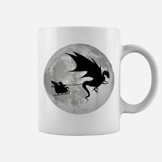 Christmas Santa Claus Flying Past The Moon W Dragon Design Coffee Mug | Crazezy