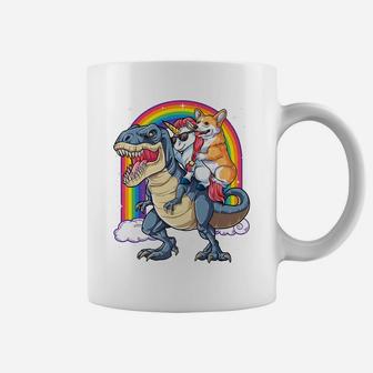 Corgi Unicorn Riding Dinosaur T Rex Gifts Boys Girls Rainbow Coffee Mug | Crazezy