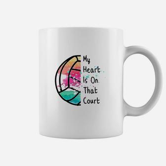 Cute Volleyball Mom My Heart Is On That Court Player Fan Coffee Mug | Crazezy