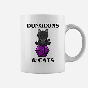 Dungeons And Cats, Nerdy Rpg Cat Dragon D20 Dice, Men, Women Coffee Mug | Crazezy