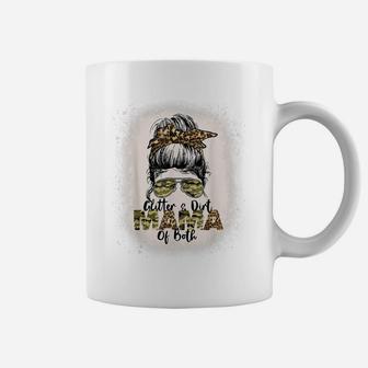 Glitter & Dirt Mama Of Both Leopard Camo Messy Bun Bleached Coffee Mug | Crazezy AU