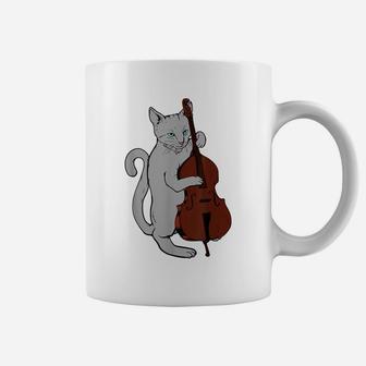 Jazz Cat Playing Upright Bass Shirt Cool Musician Coffee Mug | Crazezy