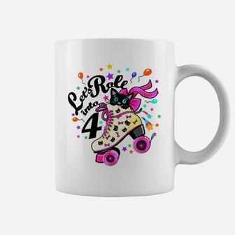 Kids Birthday Shirt Girl, 4 Year Old Roller Skate Cat Bday Outfit Coffee Mug | Crazezy