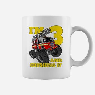 Kids Monster Fire Truck 3Rd Birthday Boy Toddler 3 Firefighter Coffee Mug | Crazezy DE