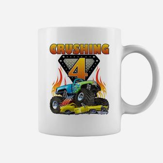 Kids Monster Truck 4 Year Old Shirt 4Th Birthday Boy Monster Car Coffee Mug | Crazezy