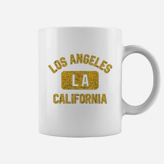 Los Angeles La California Gym Style Distressed Amber Print Coffee Mug | Crazezy UK