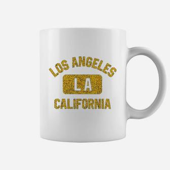 Los Angeles La California Gym Style Distressed Amber Print Coffee Mug | Crazezy UK