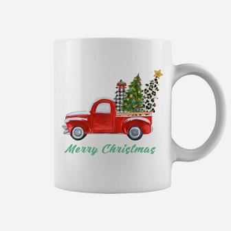 Merry Christmas Leopard Plaid Christmas Tree Shirt Red Truck Coffee Mug | Crazezy
