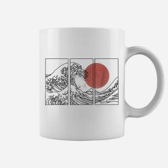 Retro Japanese Japan Flag Great Wave Outline Graphic T Shirt Coffee Mug | Crazezy