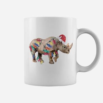 Santa Rhino Christmas Lights Rhino Lover Christmas Gift Coffee Mug | Crazezy