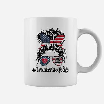 Trucker's Wife Life Truck 4Th Of July American Messy Bun Coffee Mug | Crazezy
