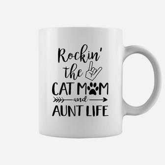 Womens Funny Cat Lovers Gift Rockin' The Cat Mom And Aunt Life Coffee Mug | Crazezy