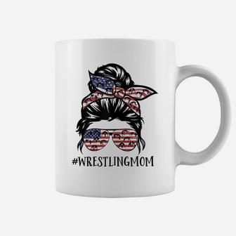 Womens Th America Flag Messy Bun Wrestling Mom Life Coffee Mug | Crazezy