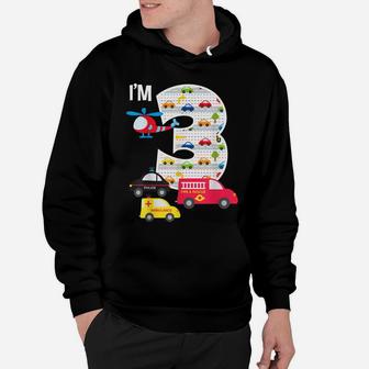 3Rd Birthday Fire Truck Police Car 3 Year Old Boys Hoodie | Crazezy
