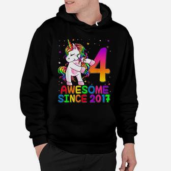 4 Years Old Unicorn Flossing 4Th Birthday Girl Unicorn Party Hoodie | Crazezy