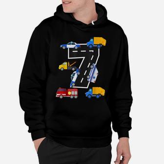 7Th Birthday Boys Fire Truck Police Car 7 Year Old Hoodie | Crazezy