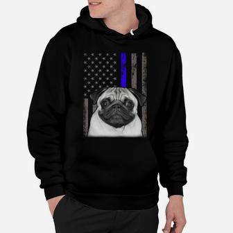 Back The Blue Thin Blue Line Us Flag Pug Dog Police Support Sweatshirt Hoodie | Crazezy