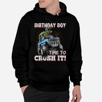 Birthday Boy Dinosaur Monster Truck Birthday Gift For Boys Hoodie | Crazezy