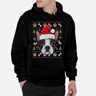 Boston Terrier Ugly Christmas Dog Santa Hat Xmas Boys Kids Sweatshirt Hoodie | Crazezy