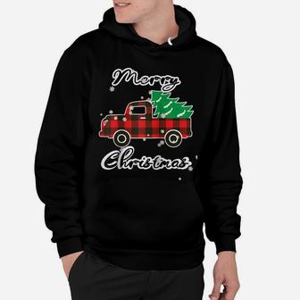 Buffalo Plaid Christmas Tree Cute Red Truck Xmas Gift Raglan Baseball Tee Hoodie | Crazezy CA