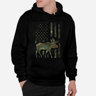 Camo American Flag Moose Hunting Gift For Hunter Moose Lover Hoodie | Crazezy UK