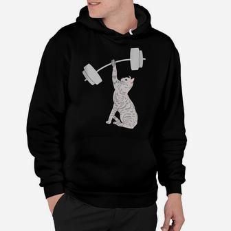 Cat Deadlifting Funny Fitness Gym Lover Cat Barbell Hoodie | Crazezy