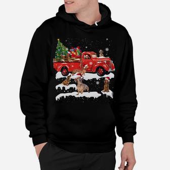 Dachshund Riding Red Truck Merry Christmas X-Mas Ugly Gift Hoodie | Crazezy