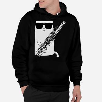 Funny Cat Wearing Sunglasses Playing Flute Hoodie | Crazezy