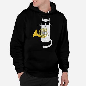 Funny Cat Wearing Sunglasses Playing French Horn Hoodie | Crazezy UK