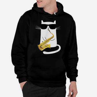 Funny Cat Wearing Sunglasses Playing Saxophone Hoodie | Crazezy UK