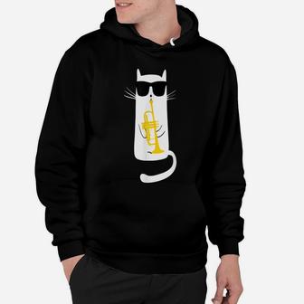 Funny Cat Wearing Sunglasses Playing Trumpet Hoodie | Crazezy