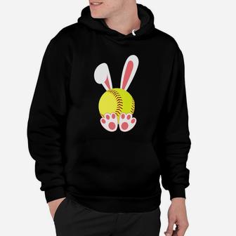Funny Softball Bunny Girls Easter Bunny Ears Hoodie | Crazezy