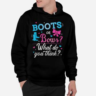 Gender Reveal Boots Or Bows What Do You Think Baby Party Hoodie | Crazezy