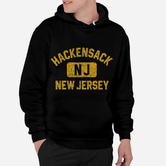 Hackensack NJ New Jersey Gym Style Distressed Amber Print Hoodie | Crazezy DE