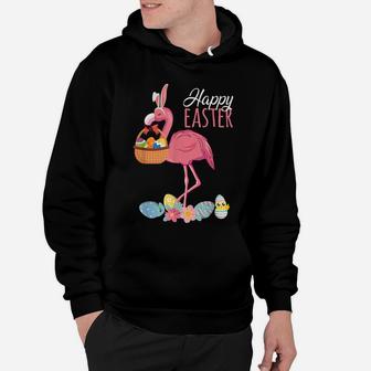 Happy Easter Flamingo With Easter Egg Basket Hunting Hoodie | Crazezy