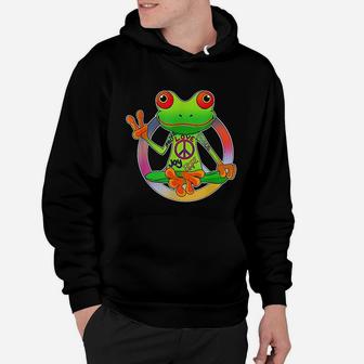 Hippie Frog Peace Sign Yoga Frogs Hippies 70s Hoodie | Crazezy AU